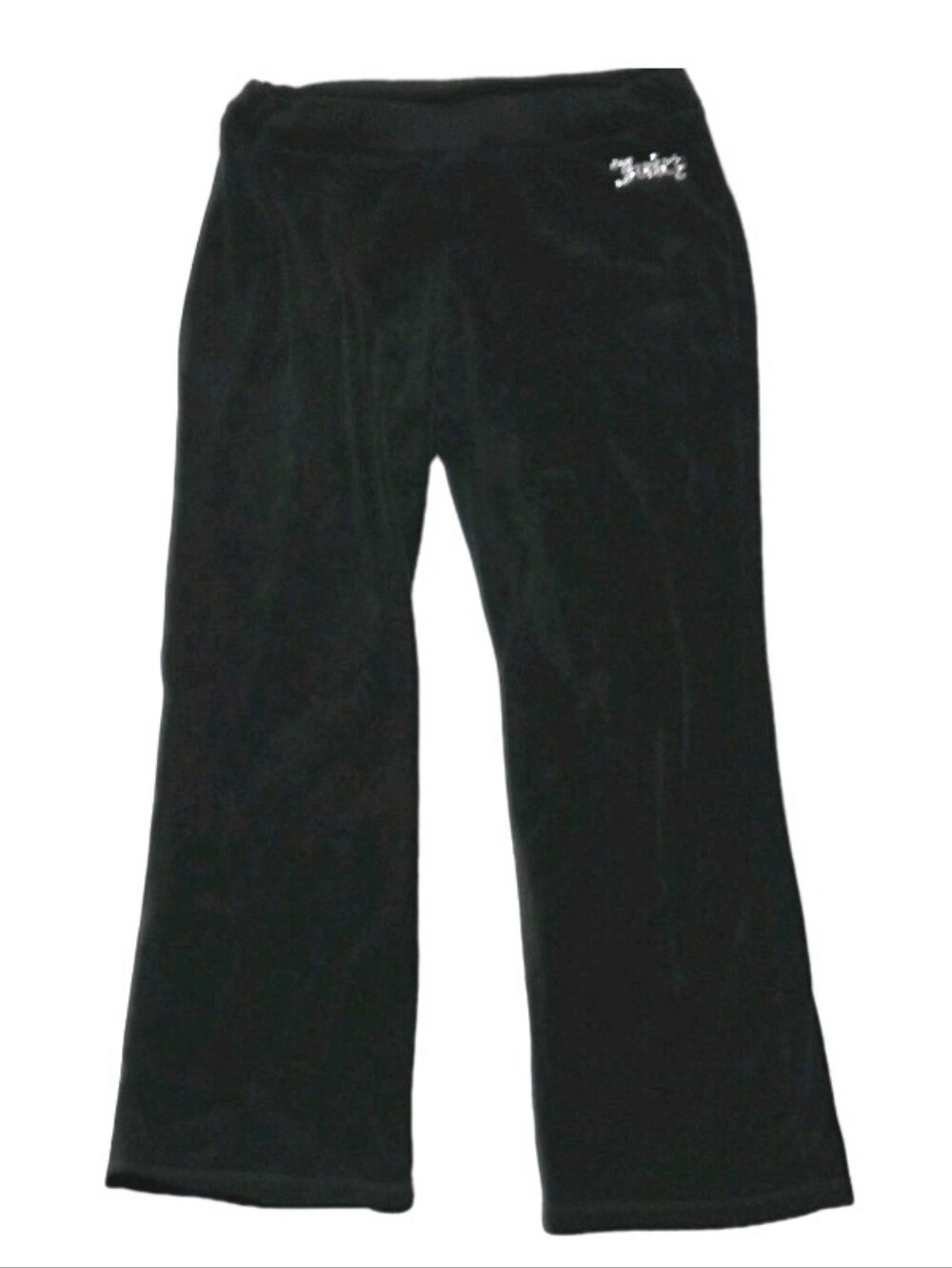 Juicy Couture Mean Girl Rhinestone Wide Leg Velour Track Pants Size L Y2K Black